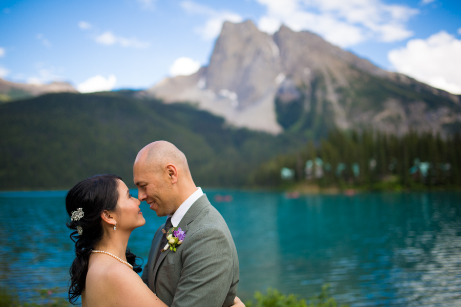 couple at emerald lake lodge in summer
