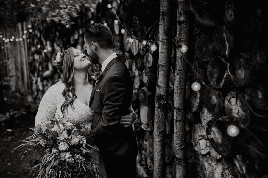 bride and groom at Woodland and wildflower wedding venue