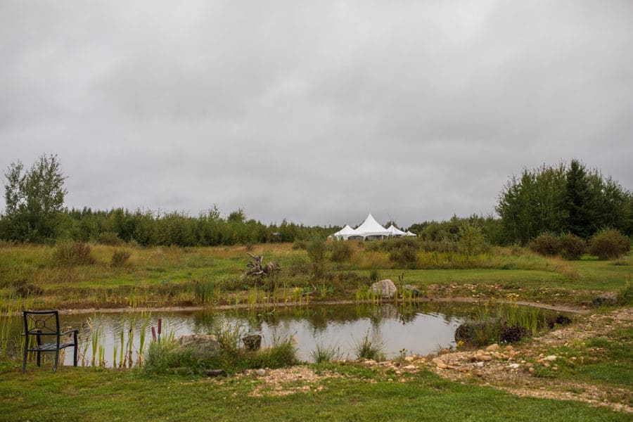 tent set up on the grounds of woodland and wildflower wedding venue