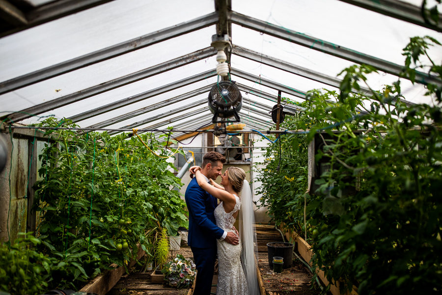 wedding portraits in a green house