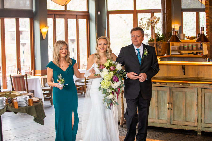 Bride at River Cafe wedding in the winter