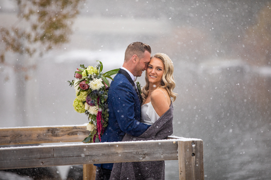 Bride and groom on Prince's Island Park