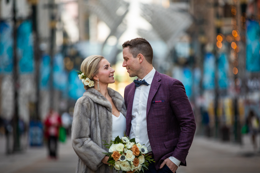 Wedding pictures on Stephen ave Calgary downtown