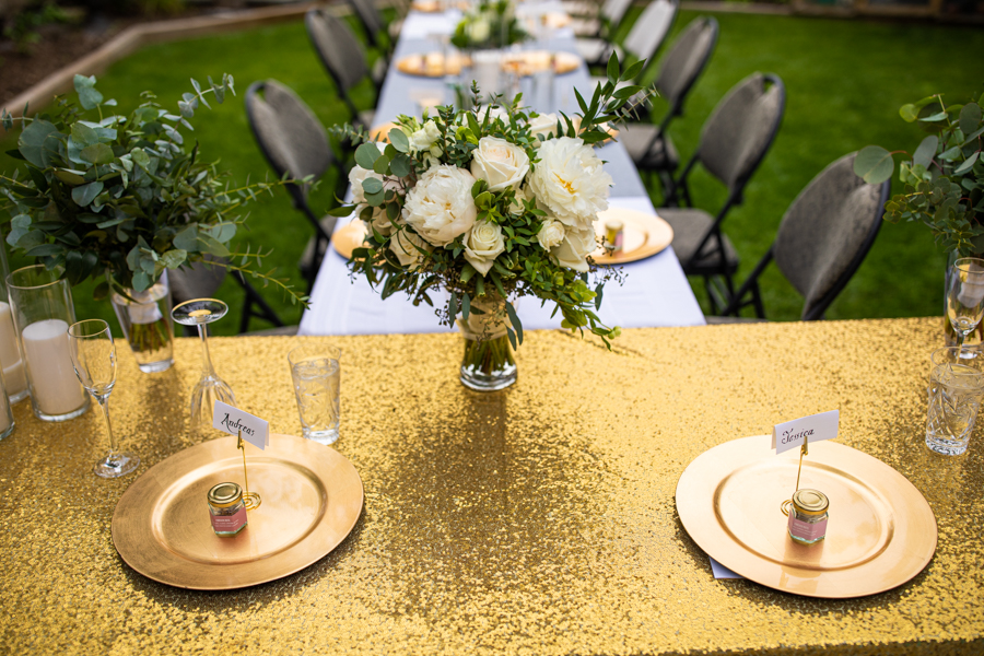 flowers and details at back yard wedding