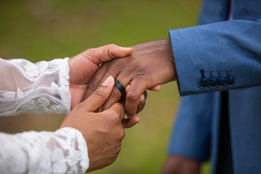 bride putting on a ring