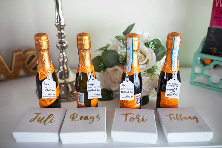 bridesmaids gifts and champagne