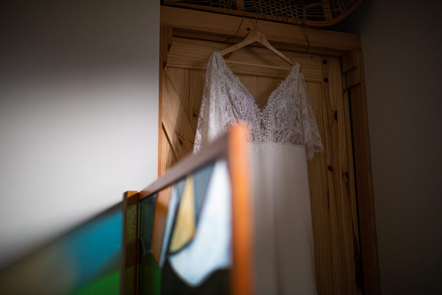 wedding dress hanging