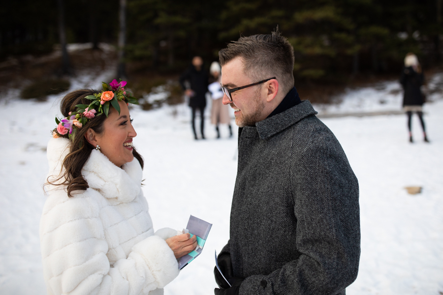 couple getting married at Lake minnewanka picnic site