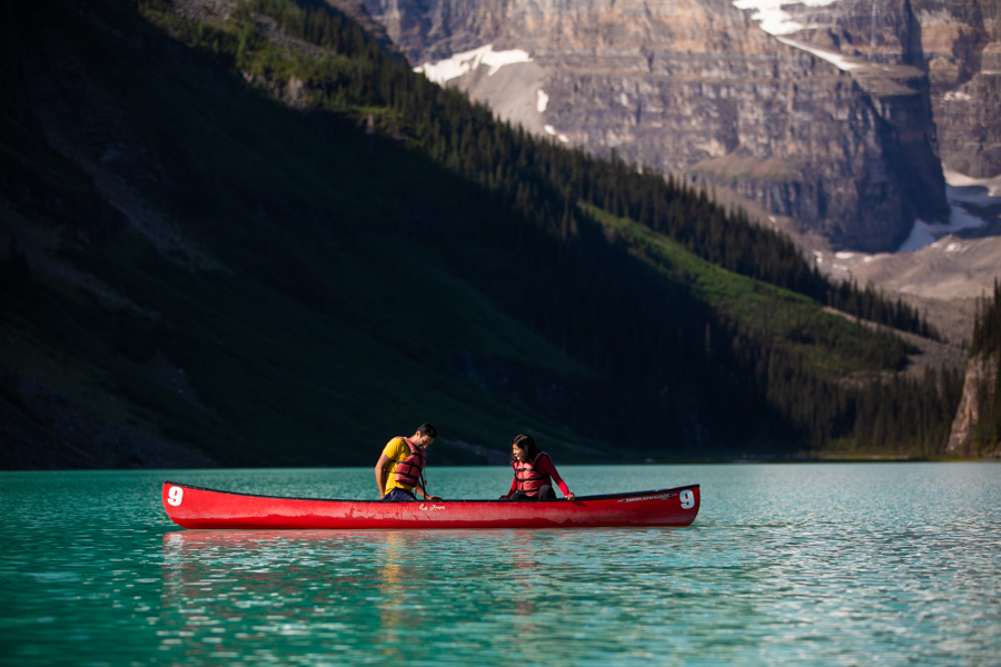 Lake Louise Canoe couple proposing