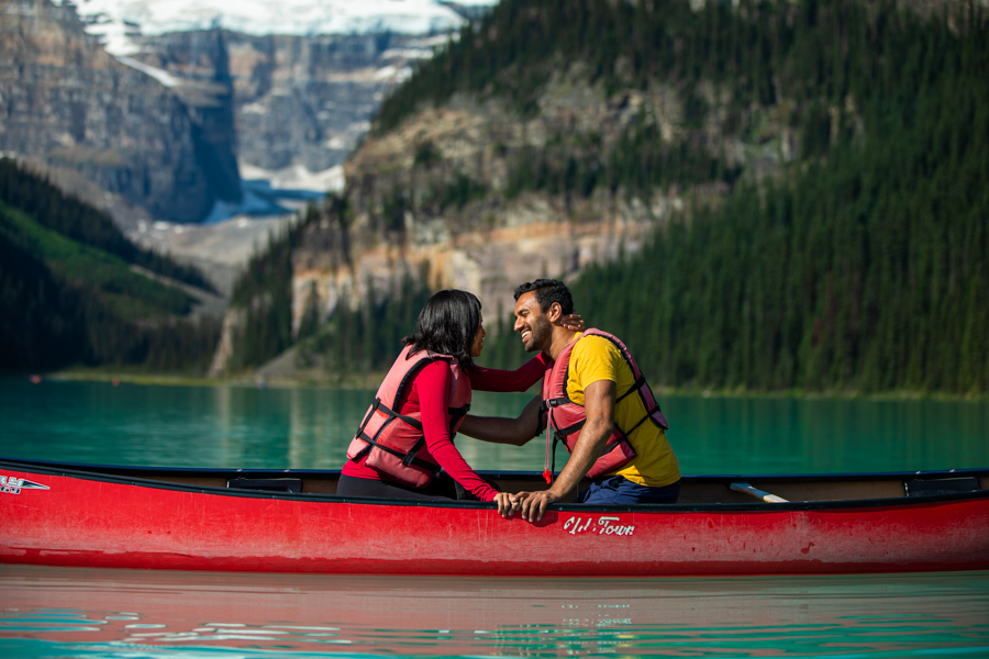 Lake Louise blue lake outside banff Alberta canoe