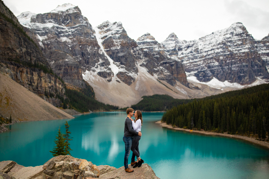 Lake Moraine Engagement Photos in Banff Canada