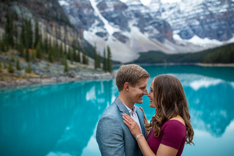 Lake Moraine Engagement Photos in Banff Canada