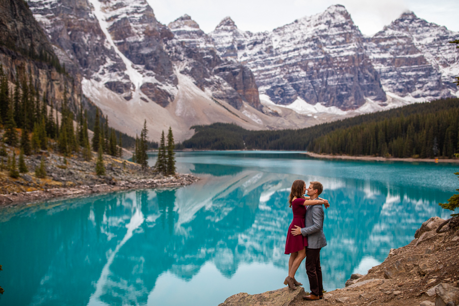 Lake Moraine Engagement Photos at sunrise