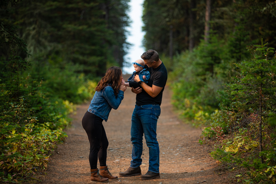 family of 3 in the wilderness for family photos