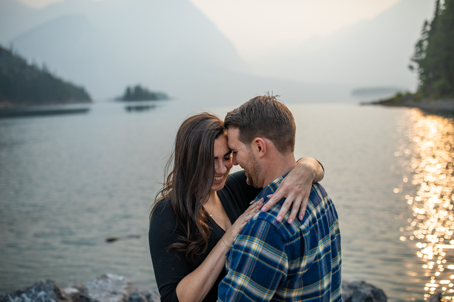 Kananaskis engagement photo in smokey mountains